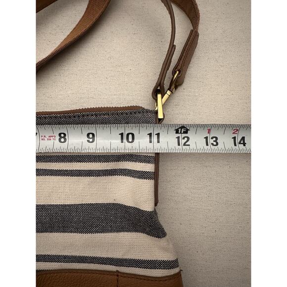 Fossil Amelia Hobo Crossbody Shoulder Bag Brown Leather With Stripe Fabric - Picture 10 of 10